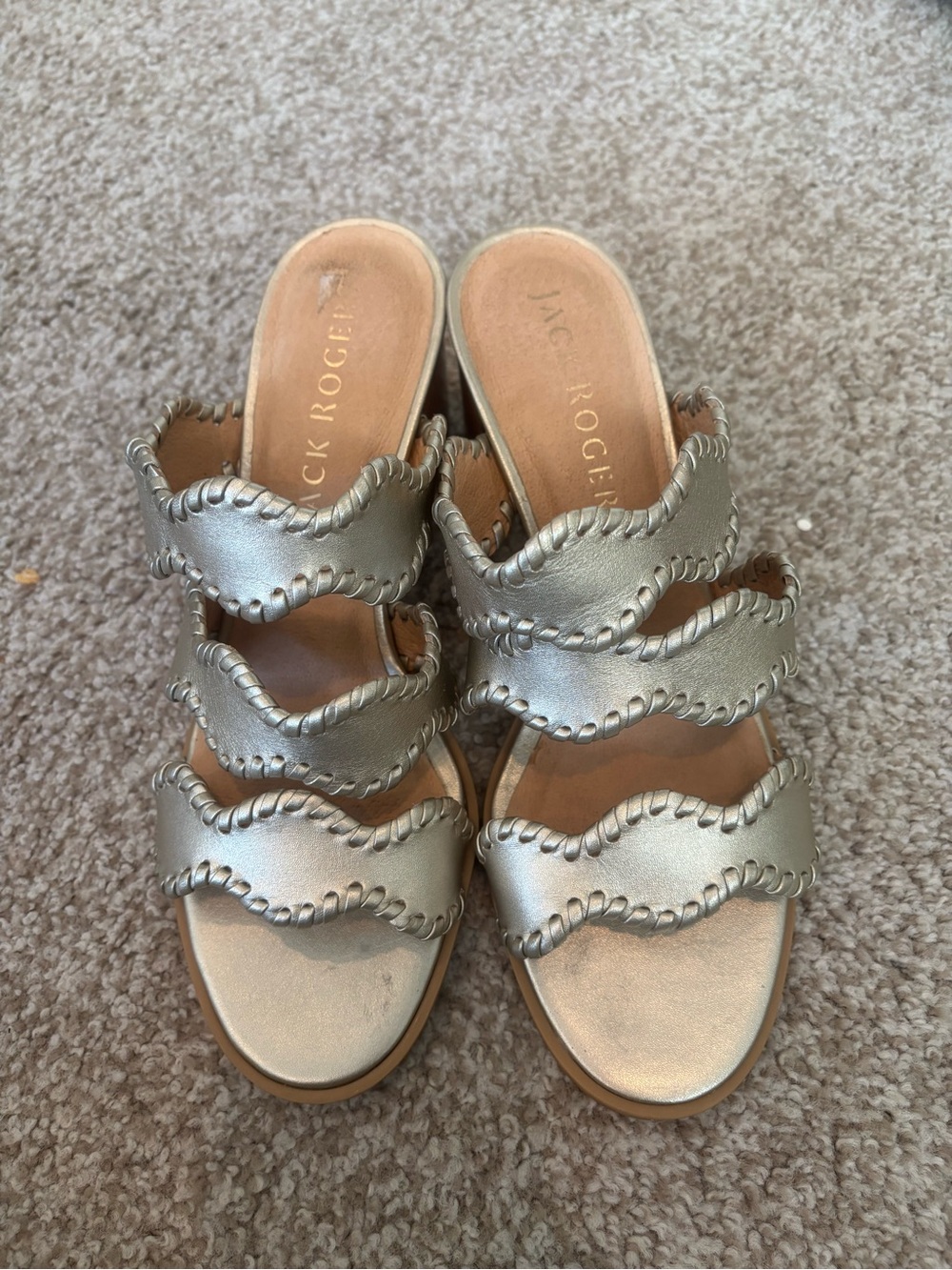 Jack Rogers Metallic Platinum Wavy Strap Slide Sandals